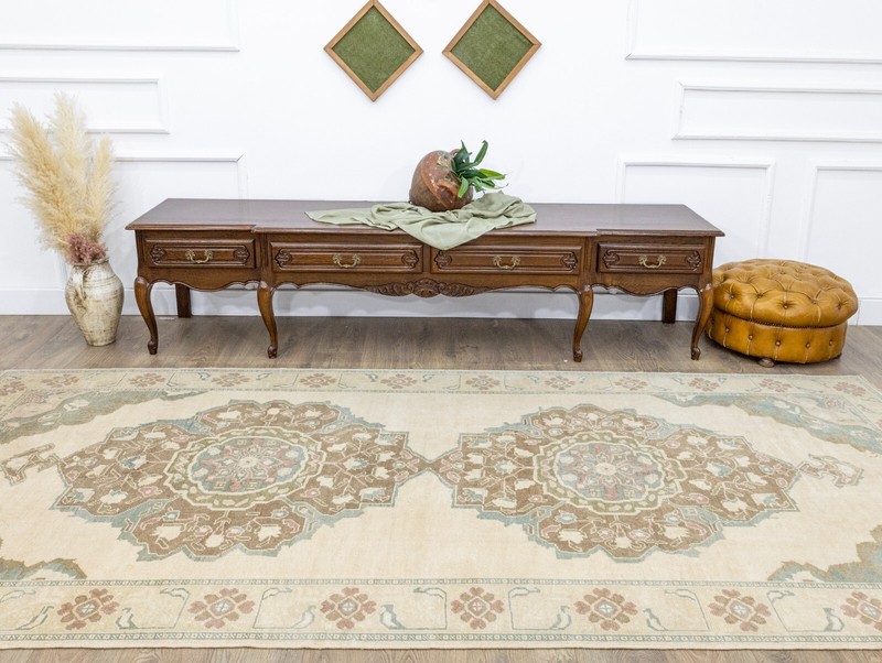 Vintage Traditional Turkish extra wide runner 5.2x10.10 ft Oushak knotted rug gallery