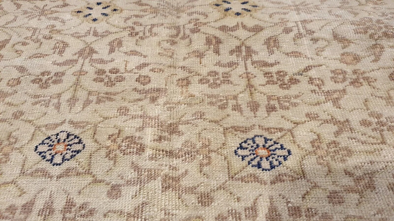 Antique 1930-1940s Distressed Wool Pile Natural Color Oushak Area Rug 8x11ft gallery