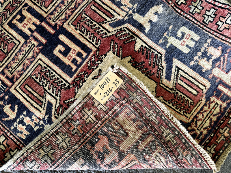 VINTAGE KAZAK RUNNER, HAND MADE HALLWAY WOOL CAUCASIAN RUG CARPET 7'1" X 2'5" gallery