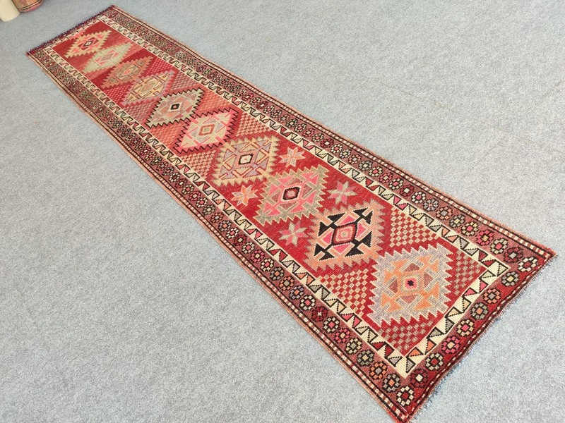 Rare Antique rug 3x12, Red Turkish runner 3x12 vintage, Heriz rug, Herki rug gallery