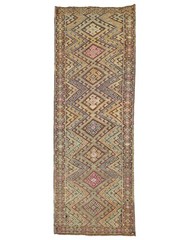 Olive Terracotta Runner, 5.0 x 14.3 ft, Hallway Rug, Maximalist Boho Decor, Wool