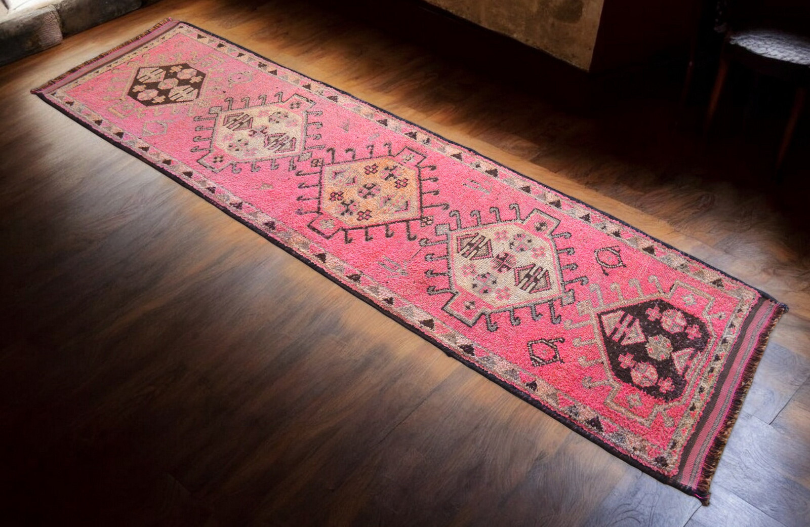 3x12 ft Runner Turkish Oushak Rug HandMade PINK Hallway Rug actual 3.3x12 ft gallery