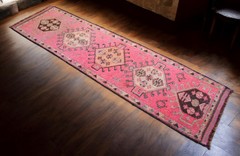 3×12 ft Runner Turkish Oushak Rug HandMade PINK Hallway Rug actual 3.3×12 ft