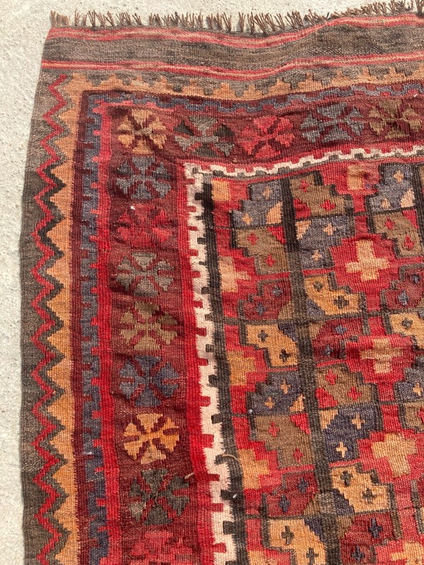 Vintage Handmade Turkish Anatolian Boho Style Wool Kilim Rug 192x141 cm gallery
