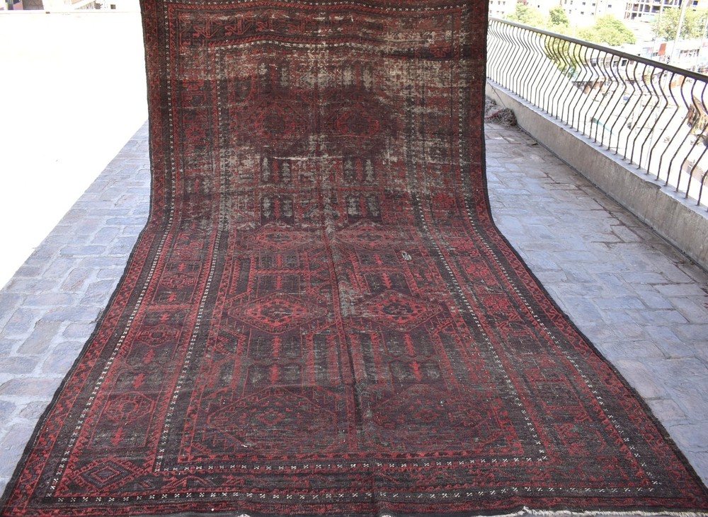 1900s Antique Hand Knotted Rug 7x12 ft Large Vintage Oriental Afghan Area Carpet