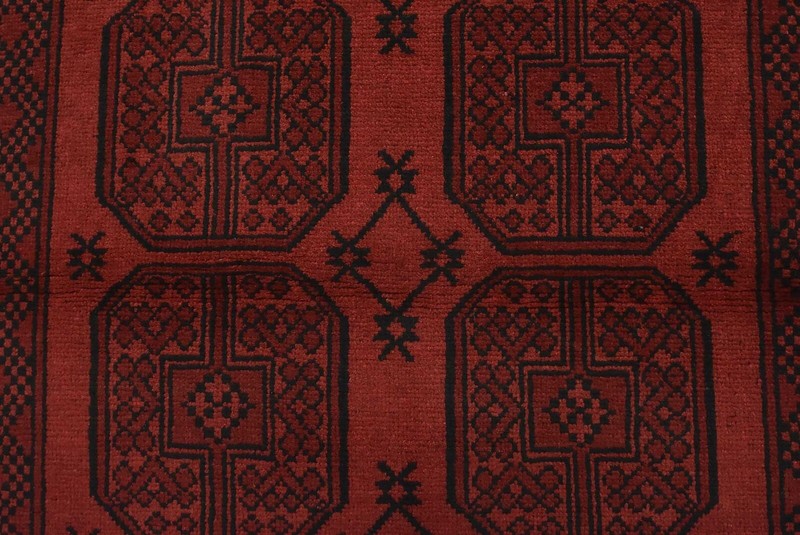 Vintage Bokhara Rug 4' x 5'10'' Red Wool Tribal Hand-Knotted Oriental Carpet gallery