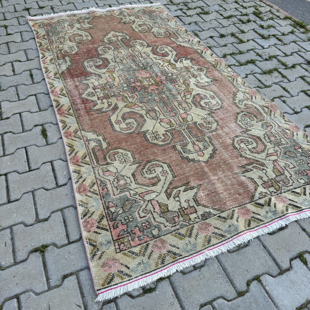 Vintage Turkish Oushak Rug Handmade Wool 4x8 Distressed Anatolian-Tariff Free