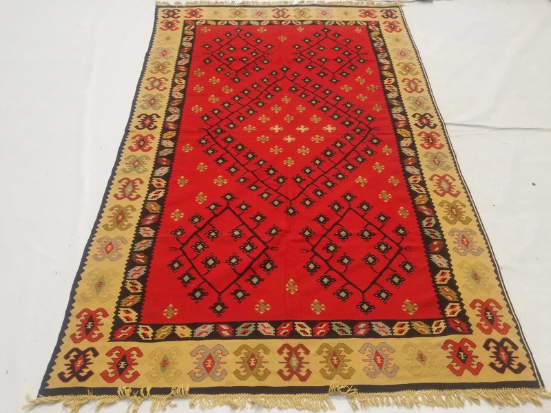 Vintage Traditional Handmade Turkish Wool Red Kilim 9.8x6.5ft gallery
