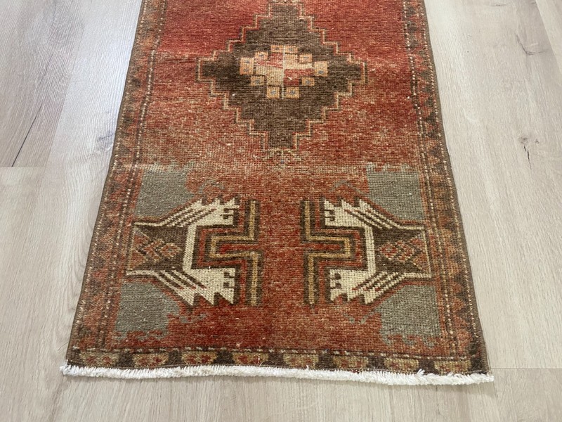 Vintage Turkish Small Wool Rug, Bohemian Oushak Doormat, 1.6 x 3.1 ft gallery