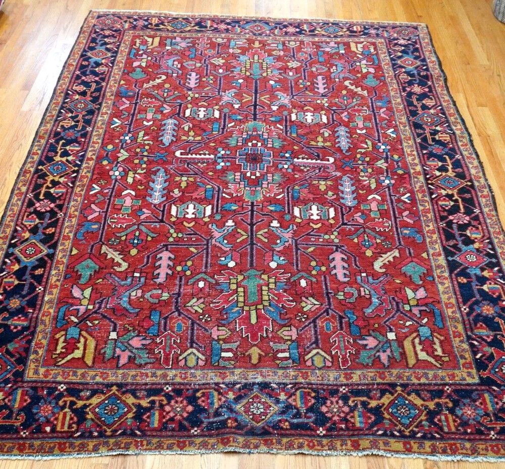 7' x 9'8" ANTIQUE HERIZZ SERAPII HAND KNOTTED WOOL TRIBAL ORIENTAL RUG CLEANED