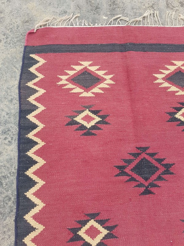 Vintage Handmade Traditional Geometric Pink Kilim Floor Rug Carpet 151x110cm gallery