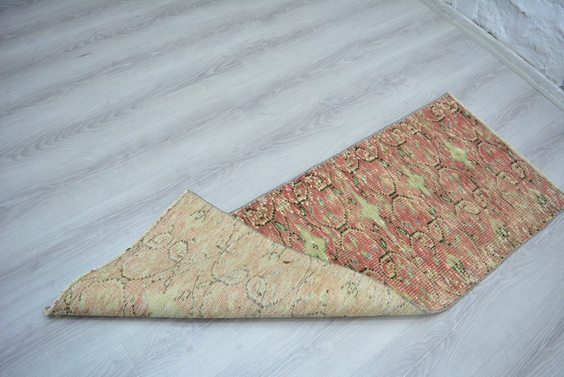Red Turkish Vintage Runner, 1.8x4.9ft, Antique Red Floral Handmade Runner, gallery