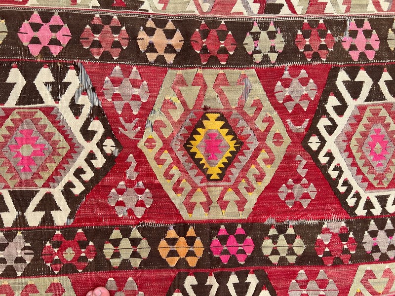 Red Tribal Kilim Rug 6x8 ft Anatolian Flatweave Distressed Low Pile Antique gallery