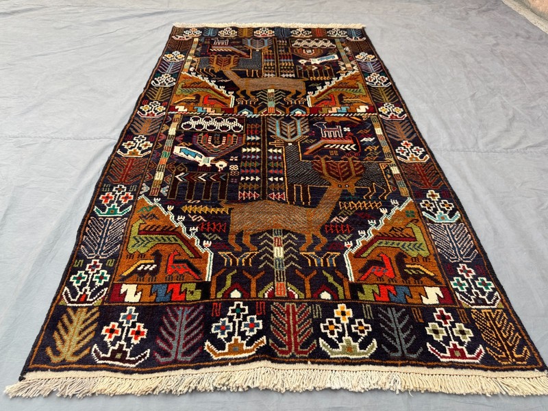 3'7x6'5 ft Vintage Caucasian Pictorial Animal Tribal Hand Knotted Wool Area Rug gallery
