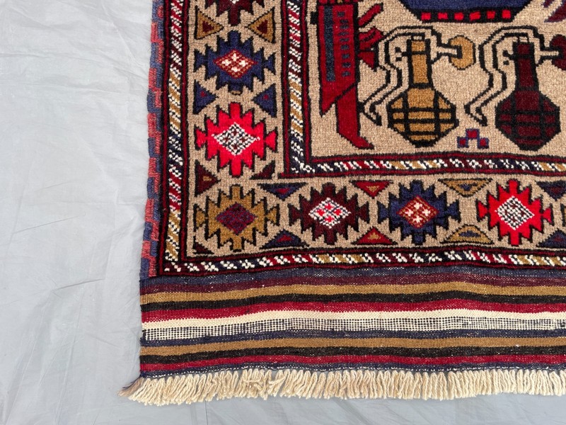 3'11x6'2 Ft Vintage Afghan War Rug Tank Helicopter Handwoven Kilim Rug gallery