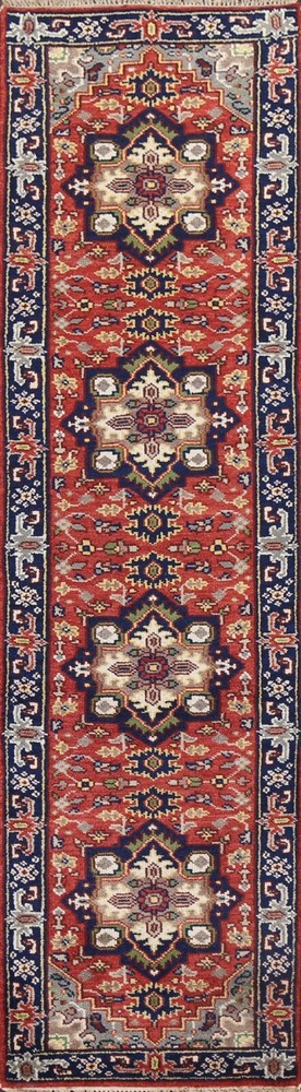 Geometric Heriz Serapi Indian Runner 2' 6" x 9' 7" Rug Hand-knotted Wool Carpet