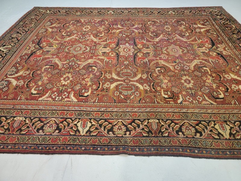 Antique Oriental Hand-Knotted Wool Area Rug Rust/Ivory/Blue/Green 9'5" x 11'2" gallery