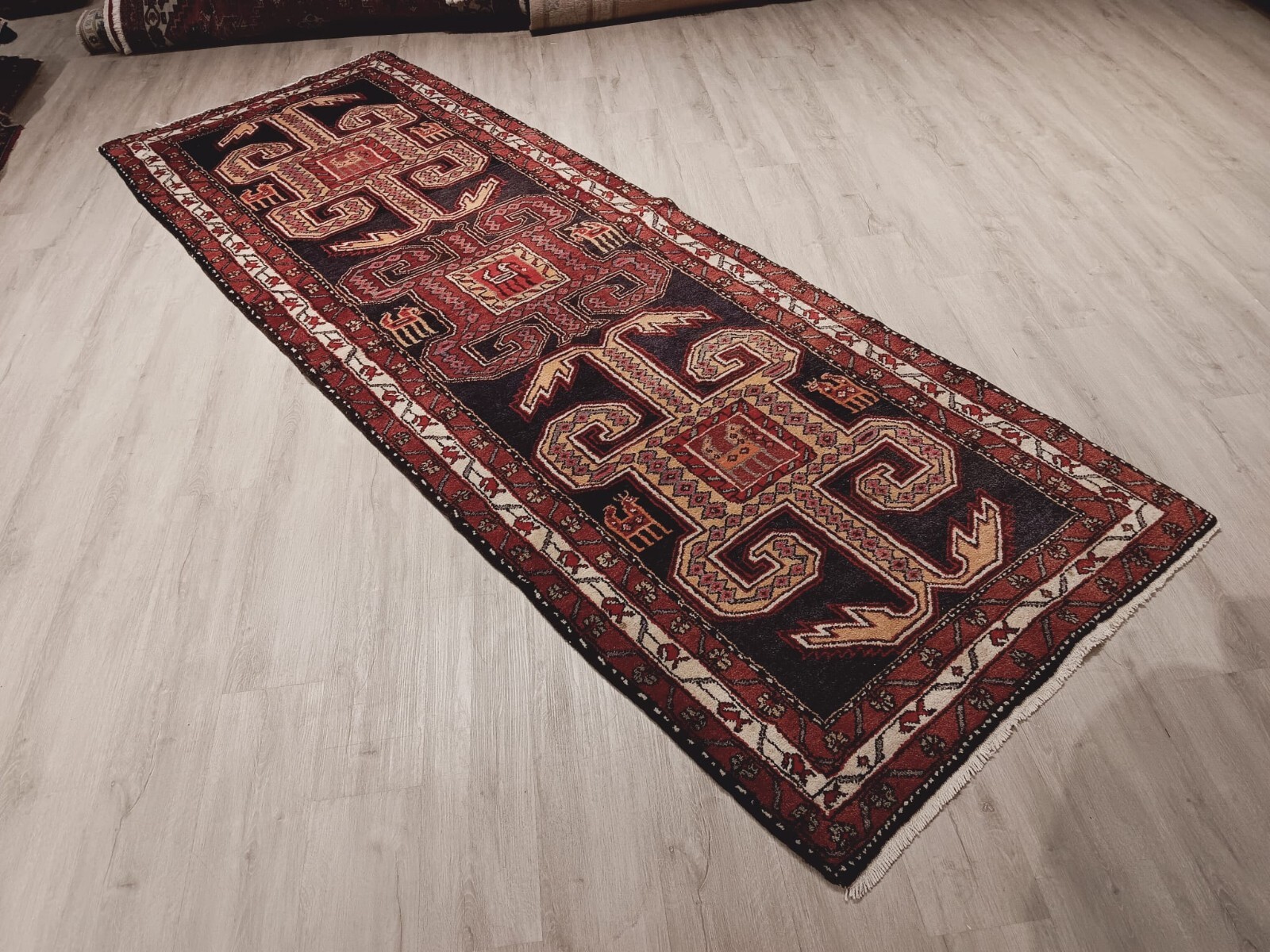 ESTATE 10' FEET BEAUTIFUL CIRCA 1950 RUNNER HANDMADE-KNOTTED WOOL RUG 586470 gallery