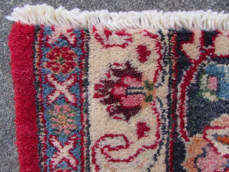Vintage Fragment Traditional Hand Made Oriental Wool Red Blue Rug 59x37cm gallery
