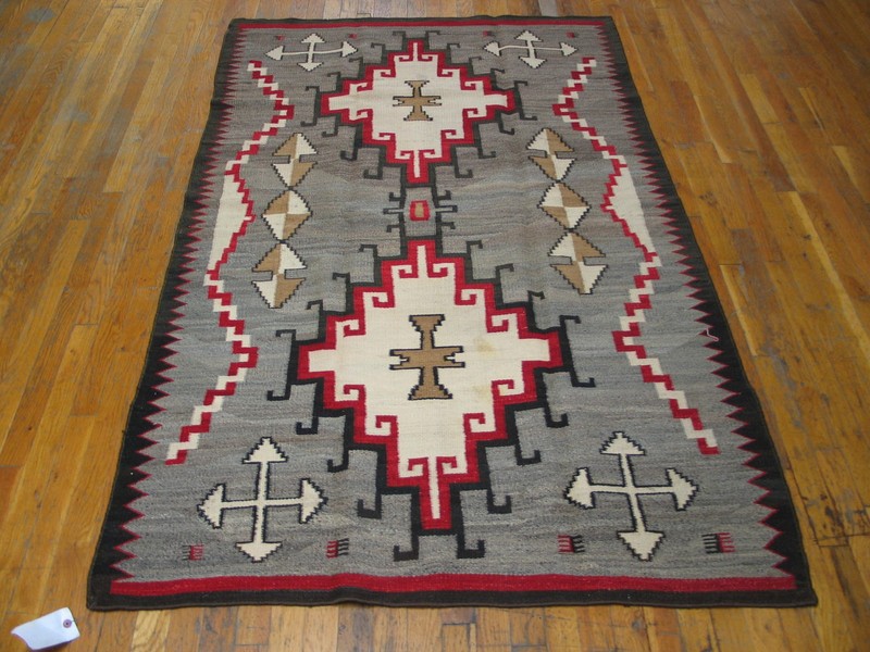 4'x6' Antique Gray Background Tribal Geometric Flatwoven Native American Navajo gallery