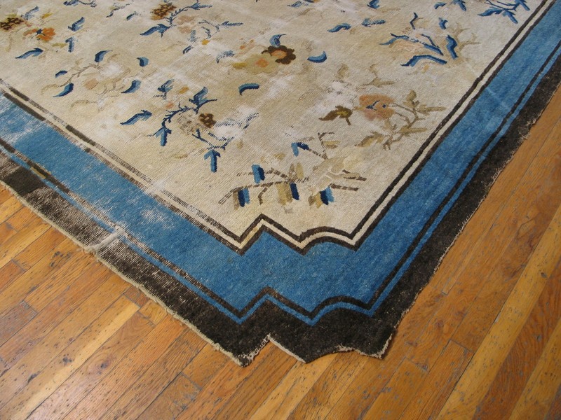 9x13 Antique Allover Floral Wool Hand Knotted Pile Ivory Beige Cream White gallery