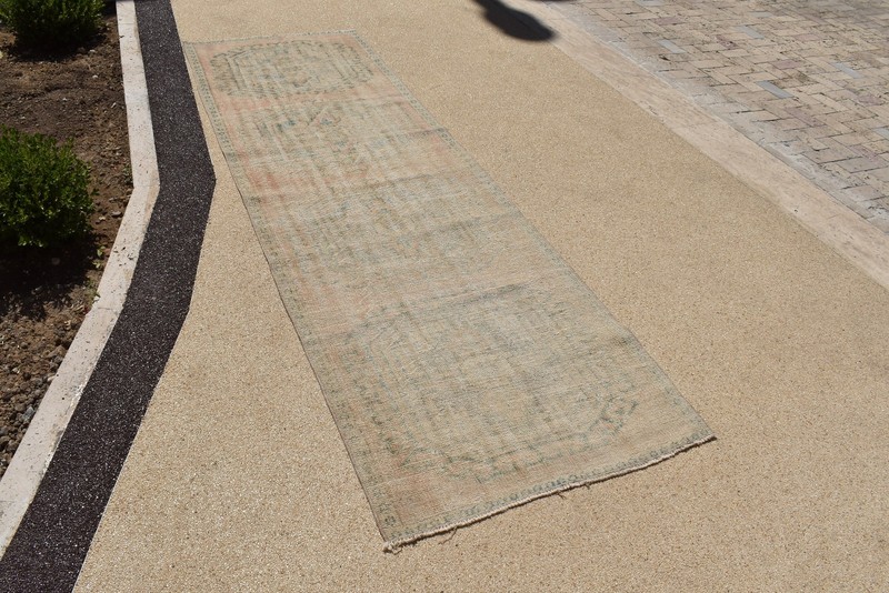 Turkish Rug 3x9 ft Oushak Rug Runner Vintage Wool Hallway Stairs Rug 95x295cm gallery