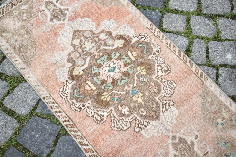 Vintage Turkish Rug 18'' x 37'' Anatolian Kilim Hand-Knotted Small Doormat Rug gallery