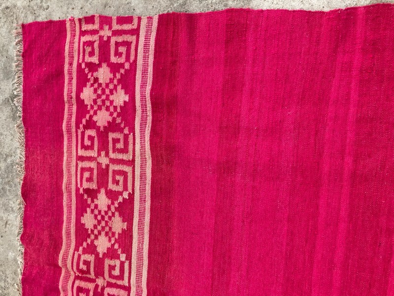 Vintage Traditional Handmade Turkish Geometric Border Wool Kilim Rug 231x167 cm gallery