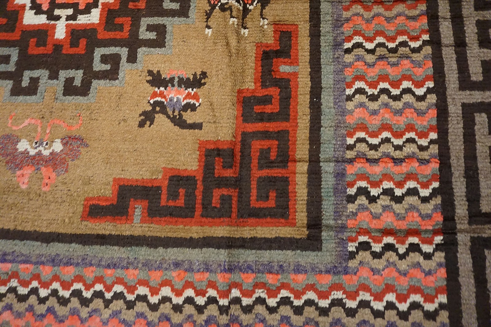 11'x12' Antique Early 20th Century Square Mongolian Animal Design Carpet Rug gallery