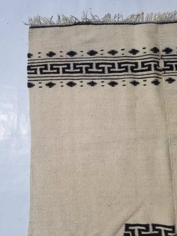 Fine Vintage Traditional Hand Made Oriental Wool Beige Black Kilim 180x104cm gallery