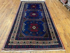 Bohemian Vintage 1940-1950s Indigo Blue Dye Wool Pile Taspinar Rug 3’4”x6’8”