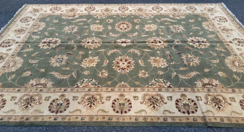 Handmade In India Chobi Design Green Area Rug 10'x14' Floral Pattern 100% Wool gallery