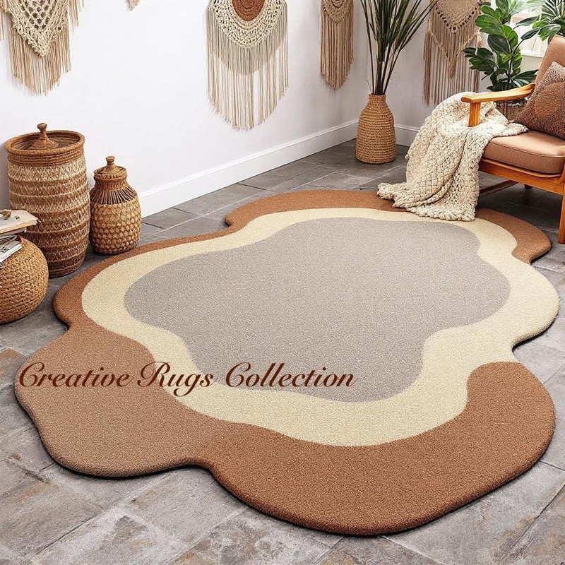 Hand Tufted Rug 5x8 8x10 9x12 Custom Rug Brown OchreFields Rug Area Rug 100%Wool gallery