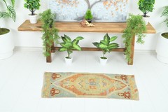 Turkish Door Mat Small Rug 1×3 Hand-Knotted Vintage Oushak Mini Rug Carpet,907