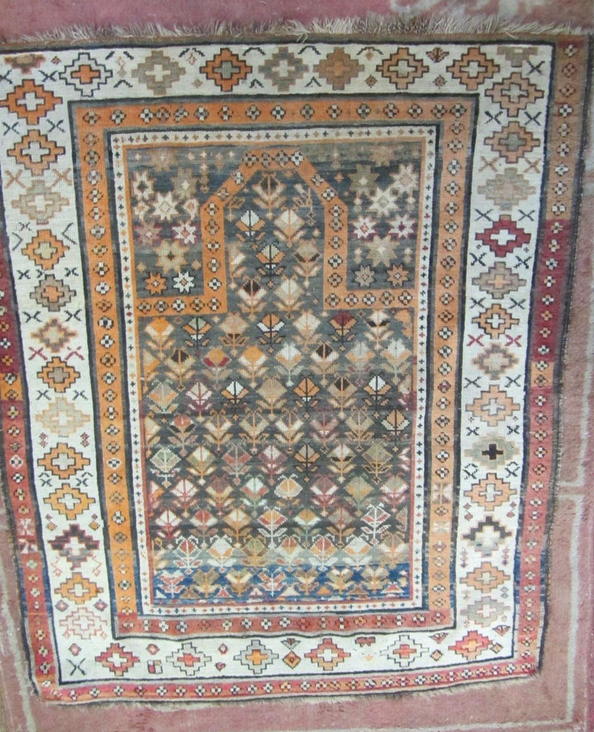 Caucasian Shirvan Antique Prayer Rug Marasali Wool Hand Made 40" x 48" Good gallery
