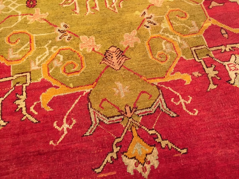 Antique Hand Knotted Turkish Ushak Size 10'5" x 12ft 3" Red Color Circa 1920s gallery
