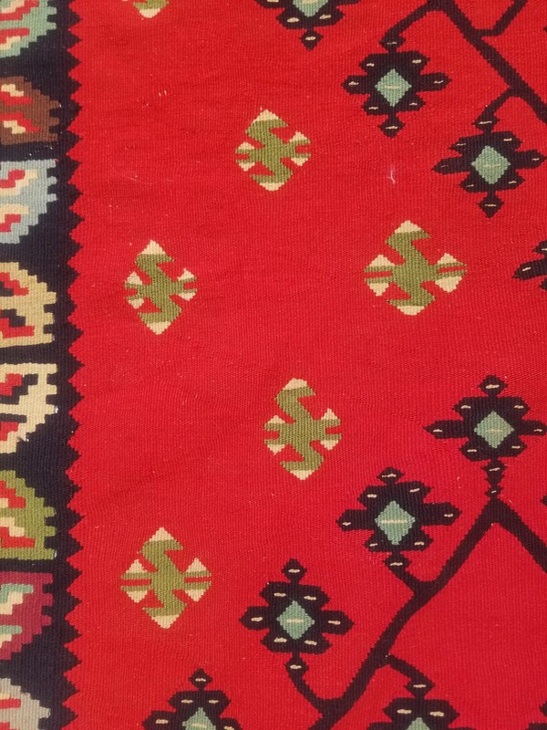 Vintage Traditional Handmade Turkish Wool Red Kilim 9.8x6.5ft gallery