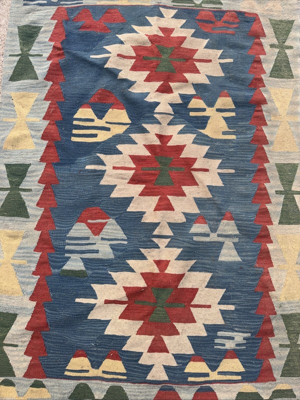 Vintage Traditional Handmade Turkish Wool Multi Tapestry Kilim Rug 62”x44” gallery