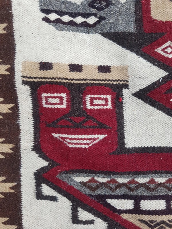 Vintage Handmade Ecuador Aztec Wool Multicolor Wall Hanging Tapestry 3.4x2.1ft gallery