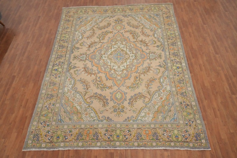 Traditional Peach Wool Hand-knotted Floral Living Room Area Rug 10x13 Carpet gallery