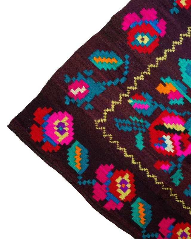 Romanian Bessarabian Floral Runner Rug Handwoven Wool Pink Roses 1970s 13x4ft gallery