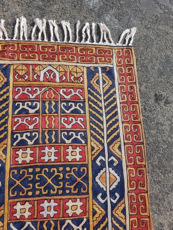 Vintage Hand Woven Traditional Kashmiri Multicolor Kilim Rug Carpet 90x59 cm gallery