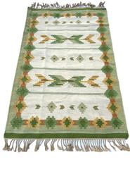 Vintage Swedish Wool Rug Flat-Weave Kilim Rölakan 1960 Large 225x140cm