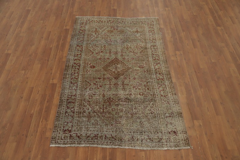 Antique Geometric Green/ Rust Wool Rug Hand-knotted Traditional Carpet 4x7 gallery