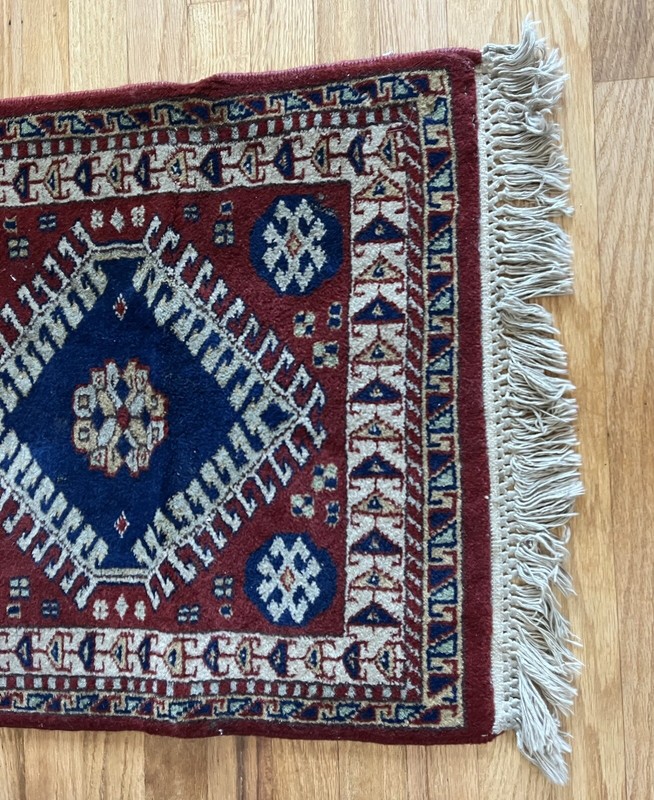 Antique Geometric Rug w/ Fringe - Red/Blue/Beige, Nice Design gallery