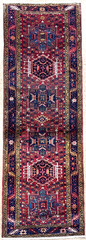 Hand Knotted Wool Runner Rug 3×10 Red Karajeh Tribal Vintage Geometric Oriental