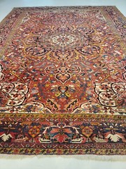 Antique Oriental Hand-Knotted Wool Area Rug Red/Navy Blue/Ivory 10’8″ x 13’6″