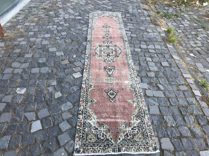 Turkish Vintage Rug Handmade Wool Rug Bohemian Runner Rug 2,1 x 10, ft gallery