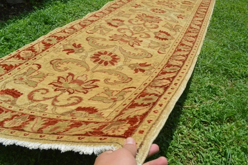 3 X 10 Ft Stunning Oushak Chobi Turkoman Handmade Natural Dye Hallway Runner gallery