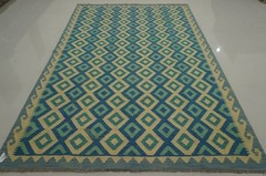 7×10 ft Blue Afghan Hand Woven Wool Reversible Kilim Rug 6’8″x10′